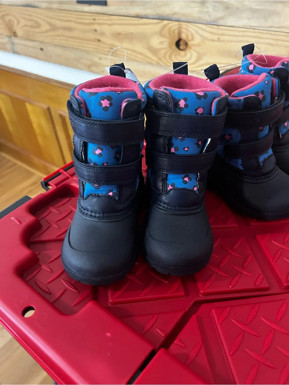 Kids Blue Winter Boots with Pink Accents